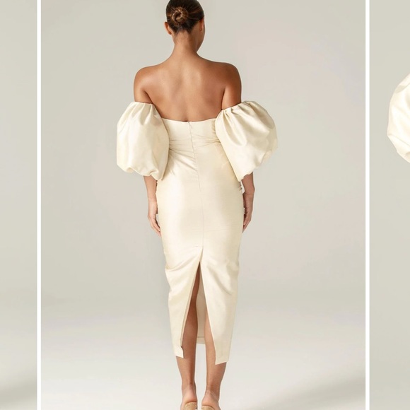 ALIEVA TIFFANY DUPIONI PUFF SLEEVE MAXI DRESS (BEIGE) - Picture 5 of 11